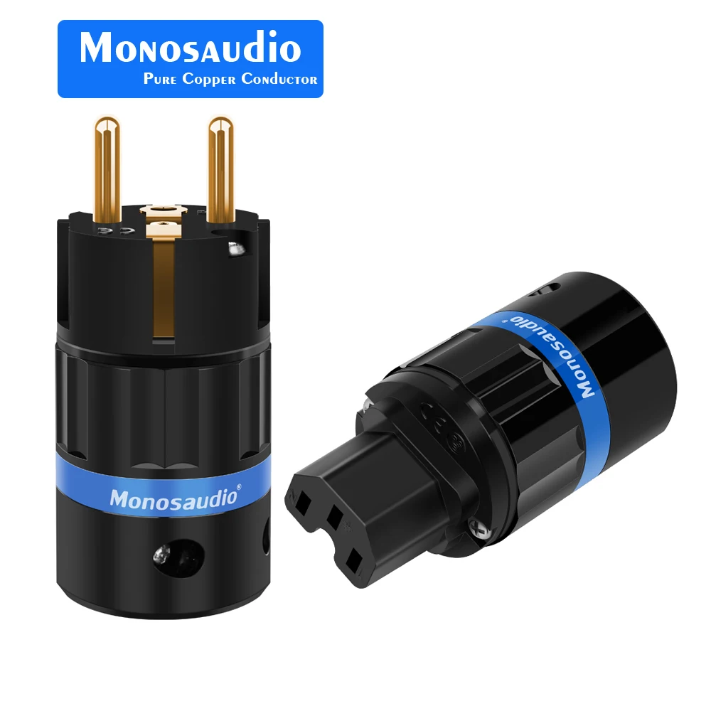 

Monosaudio E104G/F104G Pure Copper Gold Plated EU version Power Plug Schuko European Male connector plug+IEC Female Plug