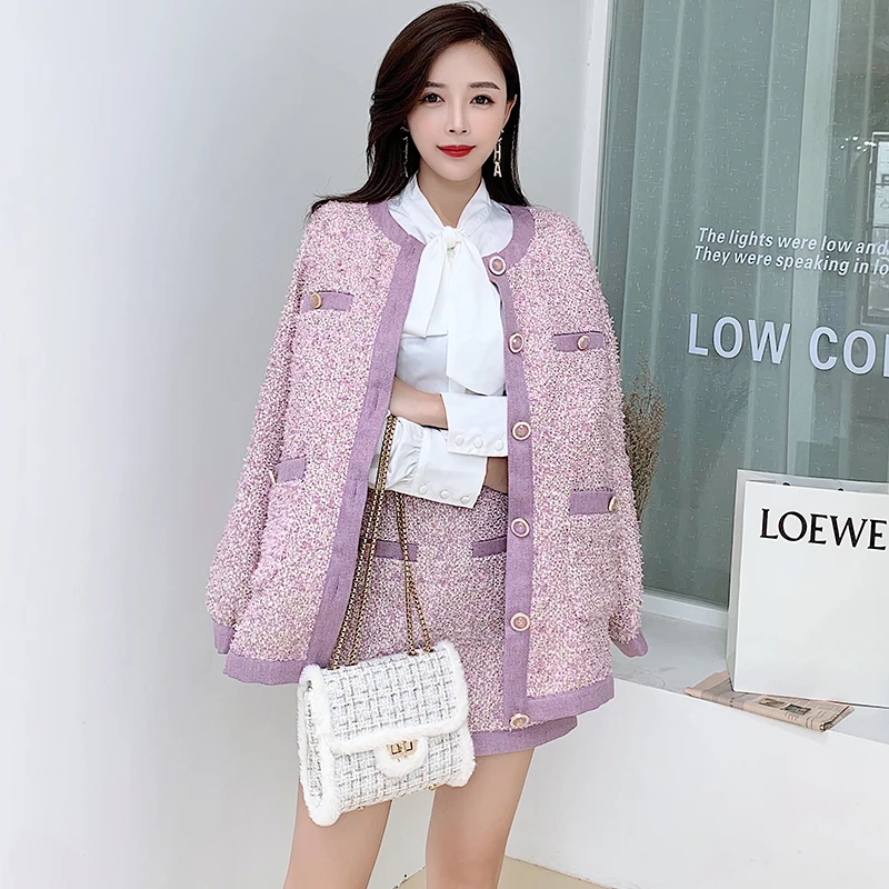 Новая мода осень твид комплект Для женщин элегантные Однобортный с длинным