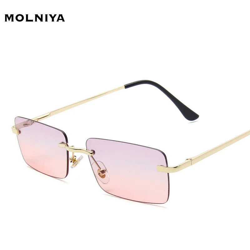 

New Frameless Square Sunglasses Women Small Frame Lens Piece Sun Glasses Metal Gradient Erewear UV400