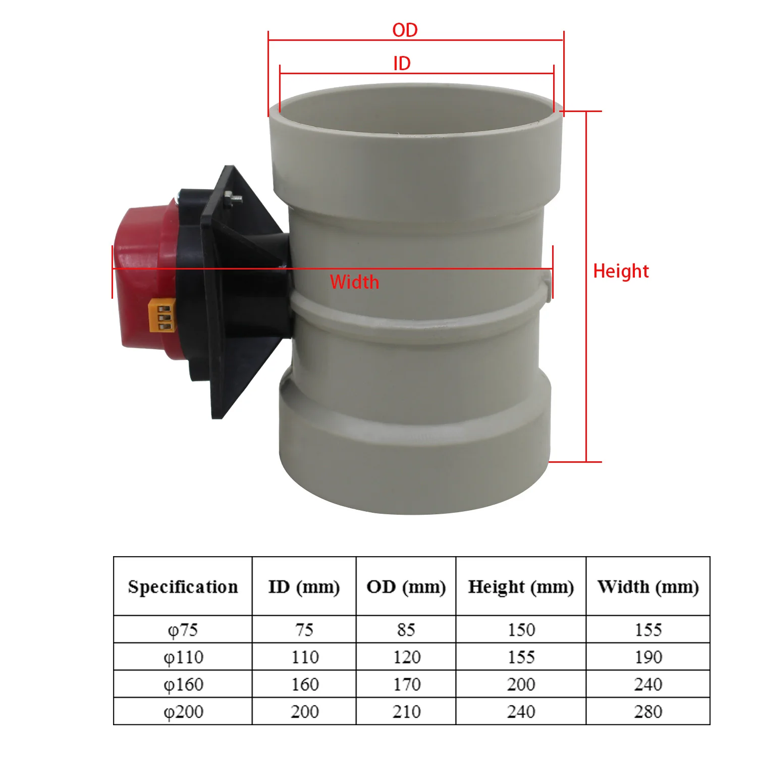 Заслонка для воздушного канала с электроприводом из ПВХ 110 160 200 AC220v DC12V/24V для регулирования объема свежего воздуха.