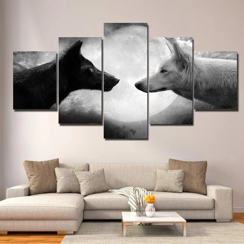 

5 Panels Print Wolf Animal Oil Painting on Canvas Animal Modern Modular Wall Picture Poster for Living Room Cuadros