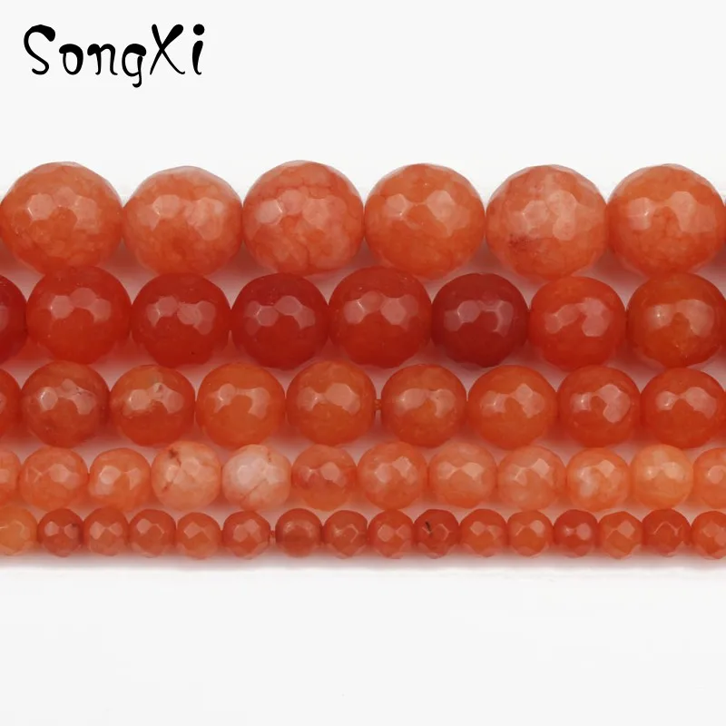 Граненый темно-оранжевый свободные бусы из халцедона для изготовления бижутерии