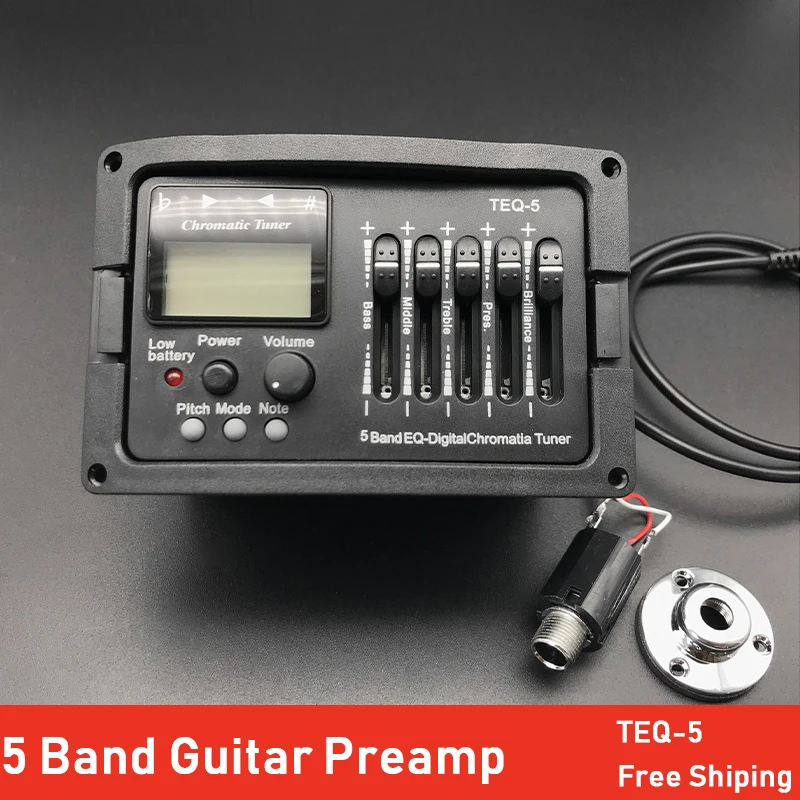 Hot TEQ-5 5 Band Acoustic Guitar Preamp Classical Folk Guitar EQ Equalizer Amplifier Digital Chromatia Blend Tuner Piezo Pickup