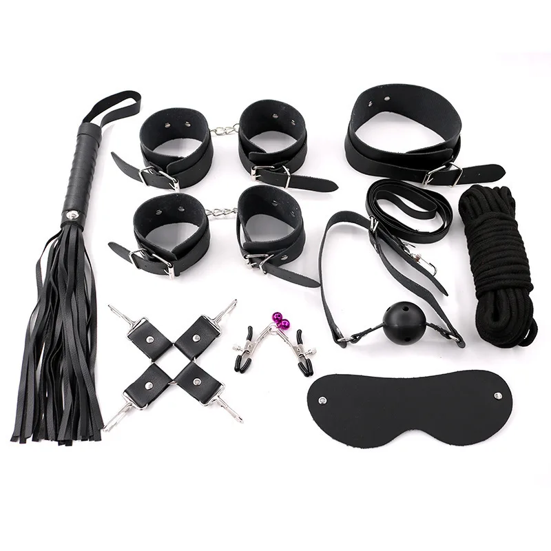 

BDSm Binding Rope Nipple Clip Handcuffs Bondage Ten-piece Set Alternative Adult Flirting Orgasm Stimulation Adult Products