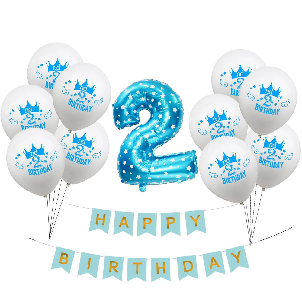 ZLJQ 2 года воздушные шары комплект с днем рождения украшения Розовый Синий гелий