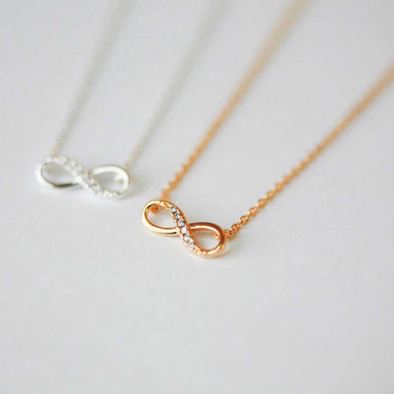 

New Tiny Infinity Crystal Pendant Necklaces for Women Choker Lucky Number Eight Geometric Long Chain Necklace