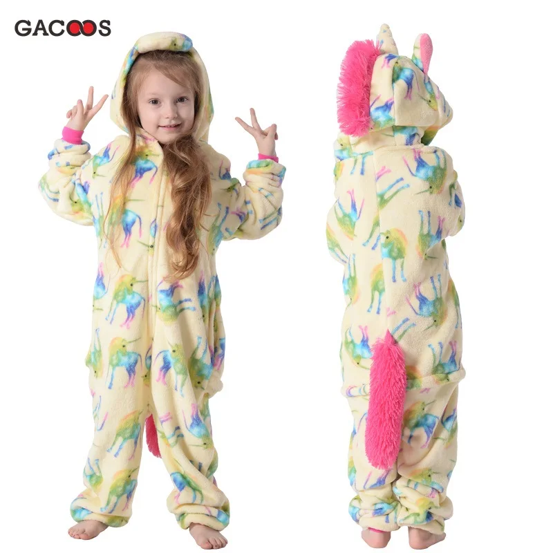 Детская Пижама с единорогом зимняя Фланелевая для девочек|Комбинезоны-пижамы| |