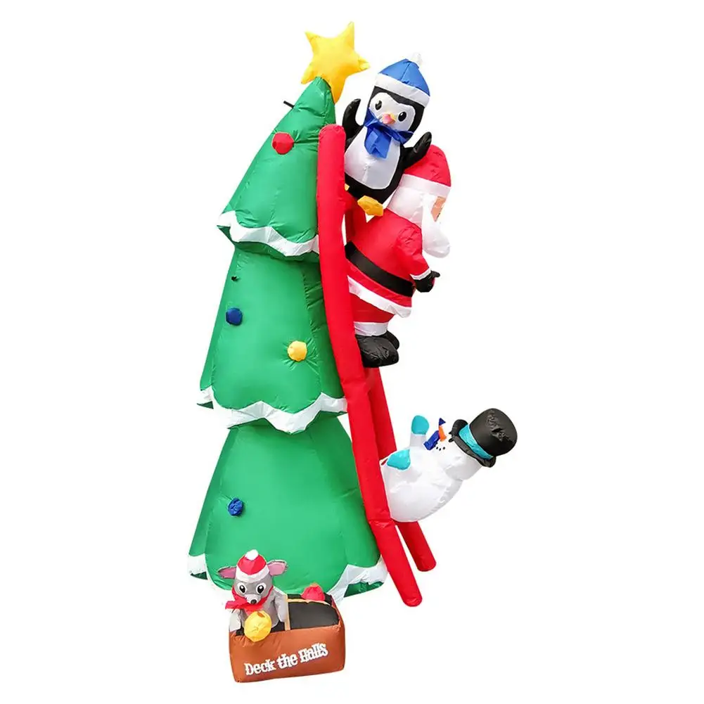 

6FT Height Inflatables Green Tree Christmas Tree Blow Up Outdoor Sitting With Santa Claus Snowman Sledding Together LED Inflata