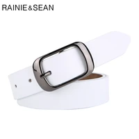 rainie sean cowskin white belt women pin buckle cowskin genuine leather belts for trousers high quality casual solid women belt