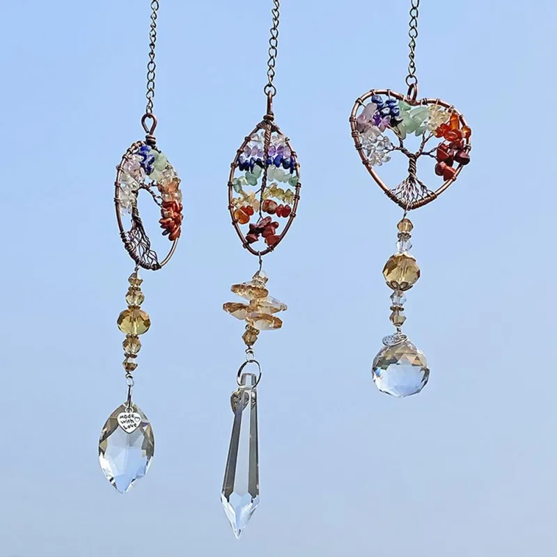 

Crystal Wind Chime Life Tree Pendant Colorful Beads Hanging Drop For Home Garden DIY Crystal Lighting Ball Car Pendant Decor L
