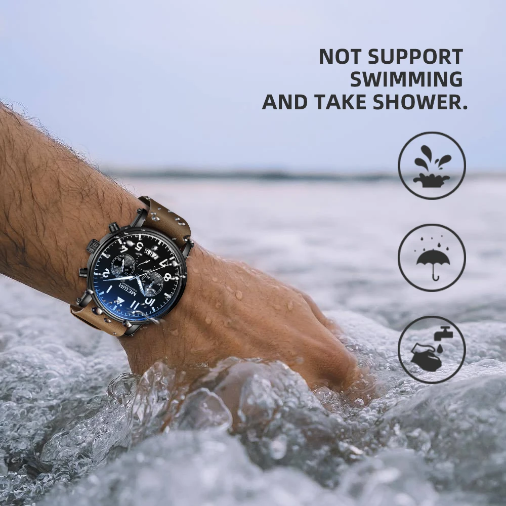 

Megir Original Brown Black Waterproof Watches Mens 2020 Chronograph Men's Sports Watch Business Wristwatches Hour Reloj Hombre