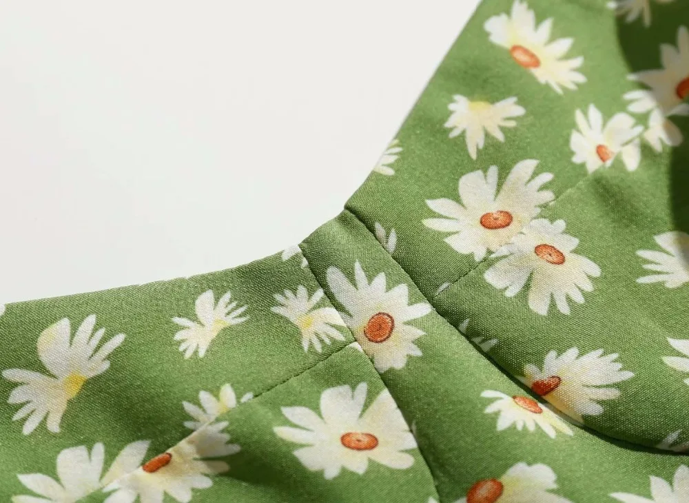 Bazaleas элегантное регулируемое платье на бретельках, vestido, Франция, шикарный зеленый принт с ромашками, женское винтажное платье-миди с разрезом, женское платье