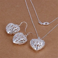 hot charm 925 sterling silver necklace earrings jewelry set for women heart hollow fashion party christmas gifts high quality