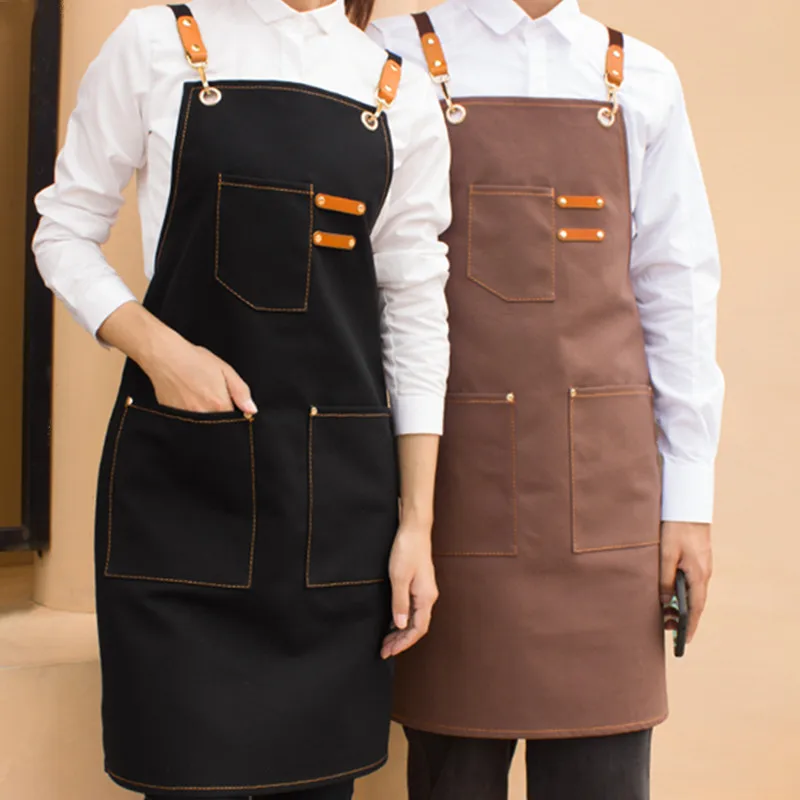 Джинсовый полотняный фартук с ремешком через плечо бариста Кондитерская форма
