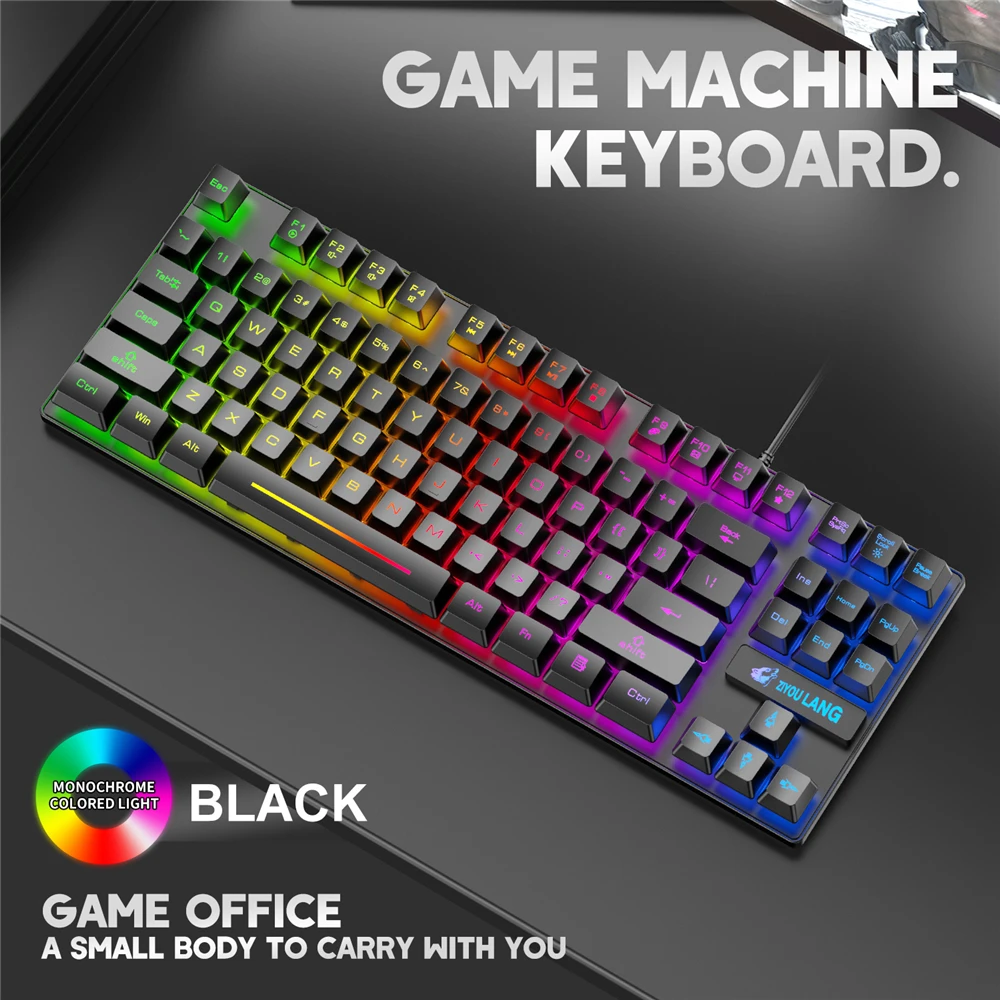 

Fashion Seven-color Backlit Keyboard K16 87 Keys 12 Multimedia Keys For Pc / Laptop Gaming
