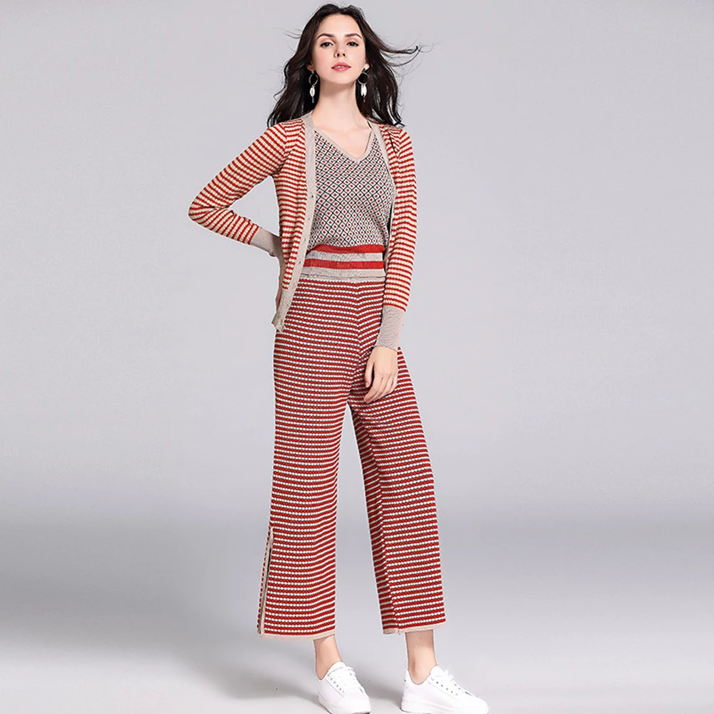 Ранняя осень костюм женский 2019 Новый Модный повседневный вязаный кардиган с