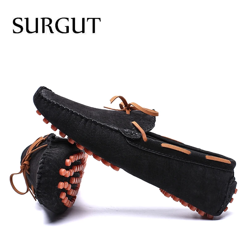 SURGUT Genuine Leather Men Casual Shoes Luxury Brand 2022 Loafers Moccasins Breathable Slip on Driving Plus Size 38-47 | Обувь