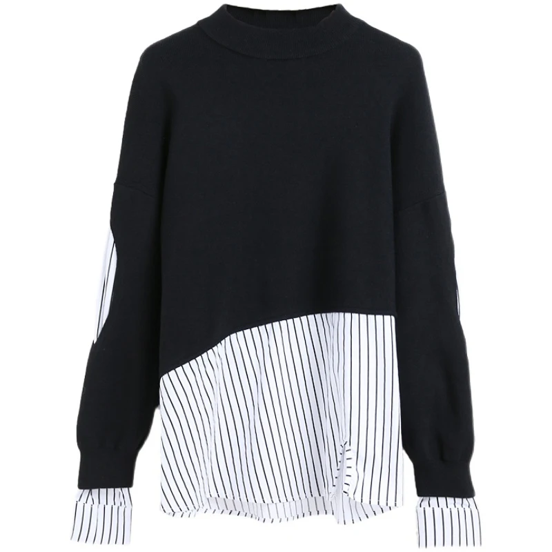 

striped - women's knitted sweater, round neck loose long sleeve sweater, fashion trend, autumn and winter, 2021, 1dd3613