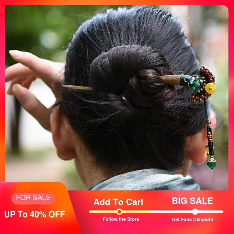 

ethnic hairpin for women sanders wood sticks charm copper fan red yellow carnelian drop vintage jewelry 2017 fashion gift