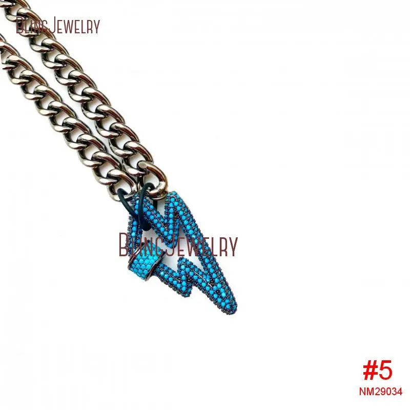 NM29034 Молния болт ожерелье бирюза микро проложить винтовой застежка-карабин замок ожерелье из нержавеющей стали NM29007 - Окраска металла: NM29034