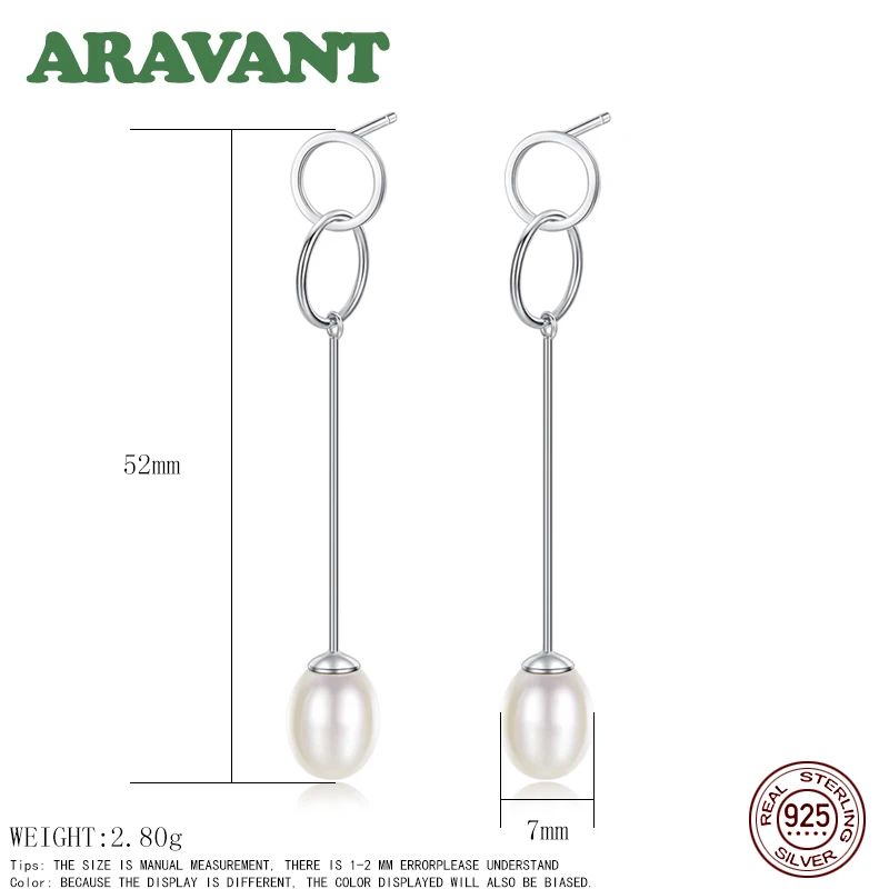 

925 Sterling Silver Round Circle Pearl Long Earrings Bridal Wedding Pearl Jewelry Women Pearl Drop Earrings