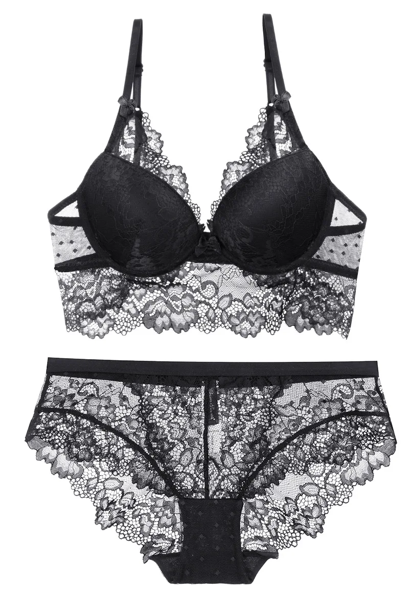 

New ladies sexy underwear set Gathering ultra-light mold cups Beautiful back lace lingerie feminina