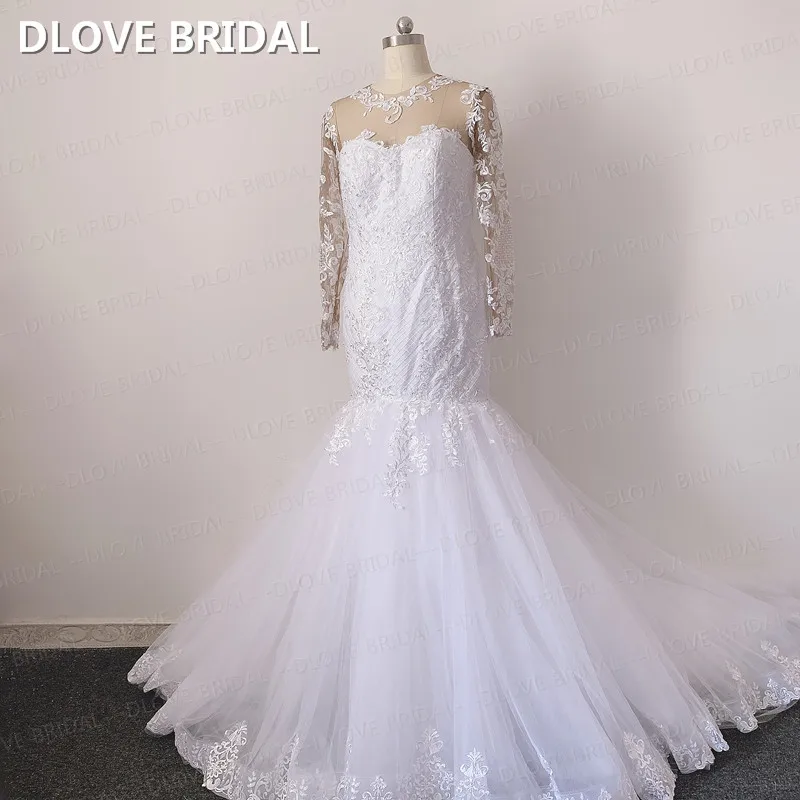 

Elegant Mermaid Wedding Dress Long Sleeve Lace Bridal Gown Factory Custom Made Gown