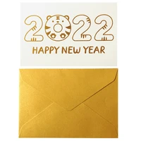 10pcs 2022 year of the tiger greeting cards with envelopes bronzing pearl paper postcard happy new year card for chinese spring