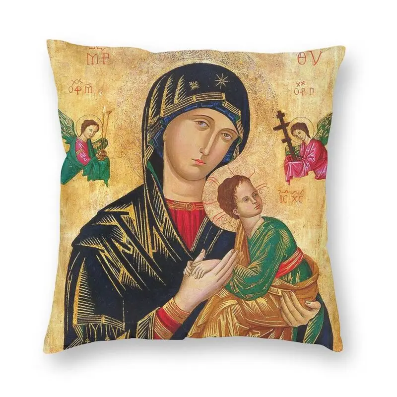 

Our Lady Of Perpetual Help Cushion Cover 40x40 Decoration Print Roman Catholic Virgin Mary Throw Pillow Case for Car