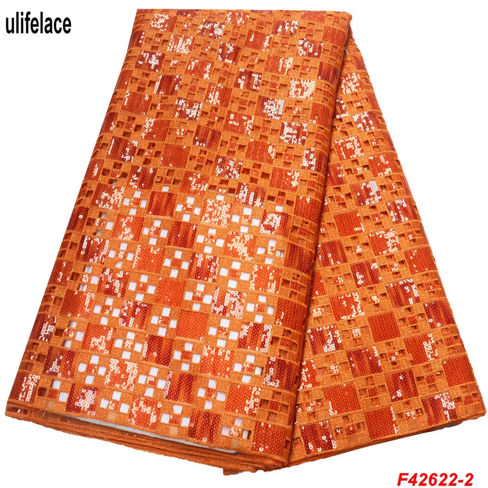 

ulifelace double color Sequins hand cut Organza Lace Fabric High Quality big holes Lace Material For Nigerian Wedding F4-2622