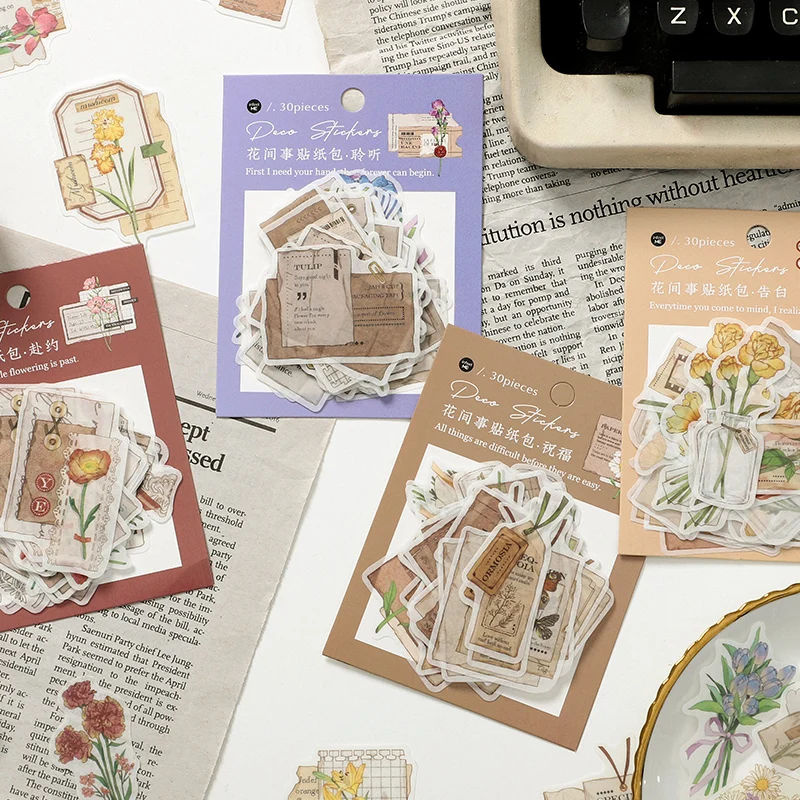 

30Pieces Flower bouquet plant Sticker bag hand account DIY decorative stickers scrapbook paper art supplies 12*9CM