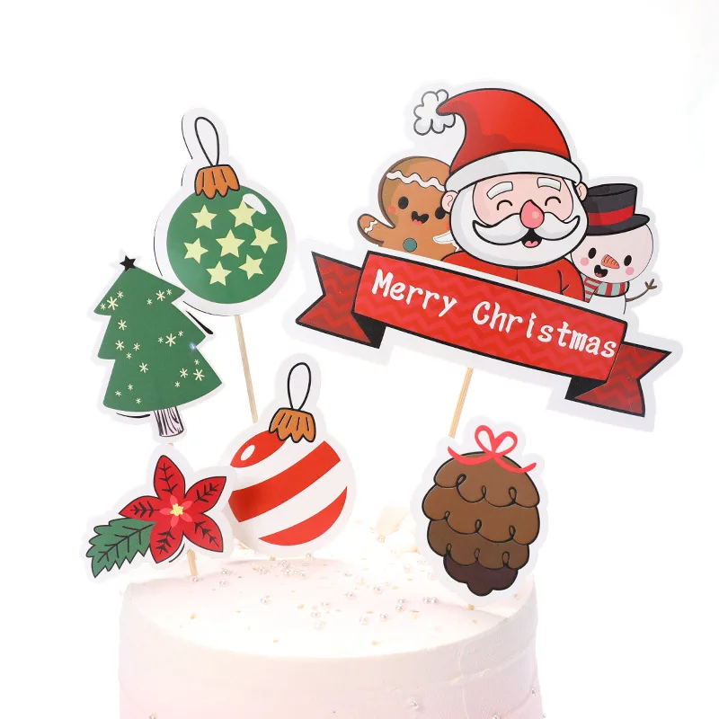 

Merry Christmas Cake Topper Santa Claus Tree Deer Glitter Cake Toppers Happy Birthday Weeding Cake Flag New Year Party DIY Decor