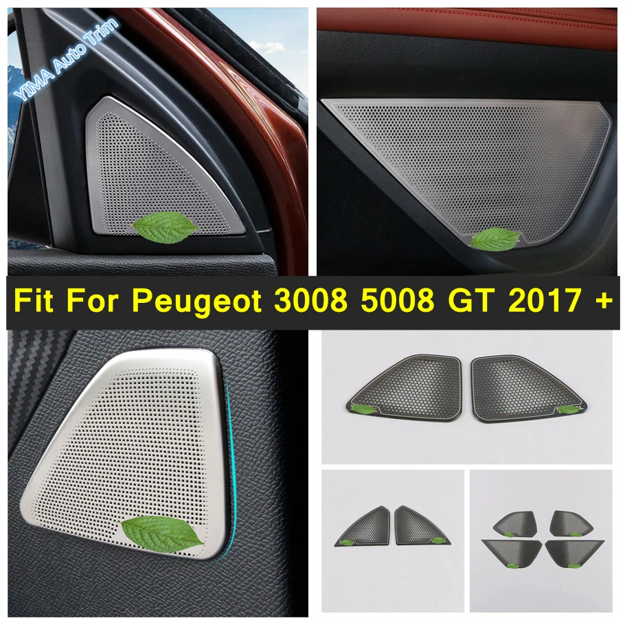 Car Door Stereo Speaker Cover Trim A pillar Column Tweeter Stainless Steel Accessories Fit For Peugeot 3008 5008 GT 2017 - 2022