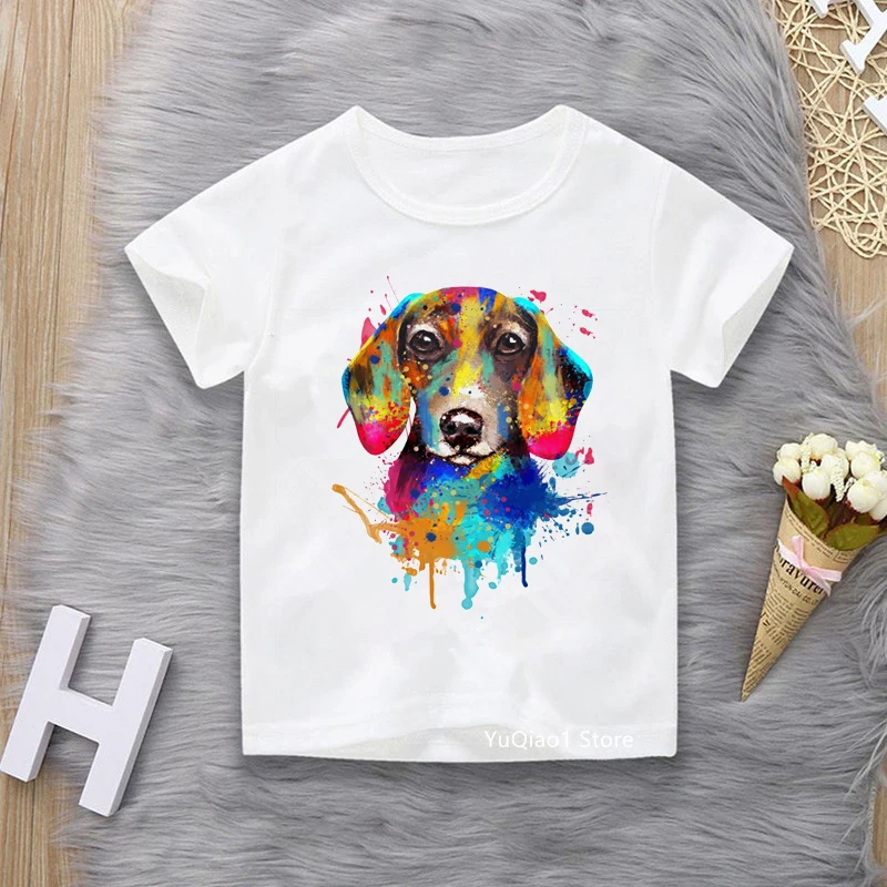 

Watercolor Dachshund Animal Print T Shirt Kids Lovely Tshirt Summer Boys Clothes Girls T-Shirts Teen Youth Student Casual Tops