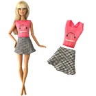 1 комплект, платье с музыкальным рисунком, модный розовый топ + юбка А-силуэта для куклы Барби, подарок для девочки, аксессуары 282J