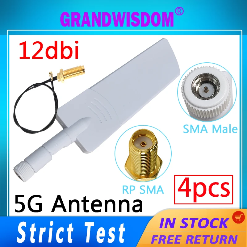 

Grandwisdom 4pcs 5g antenna 12dbi sma male wlan wifi 5ghz antene IPX ipex 1 SMA female pigtail Extension Cable pbx iot antena