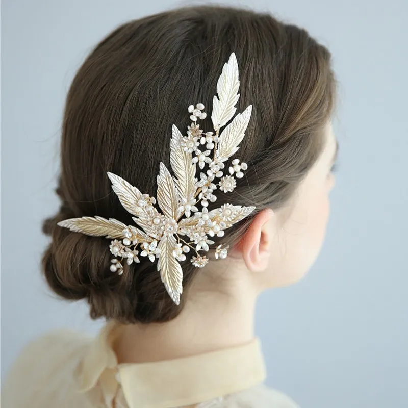 Свадебный зажим для волос ювелирный светильник Золотой лист свадебный головной