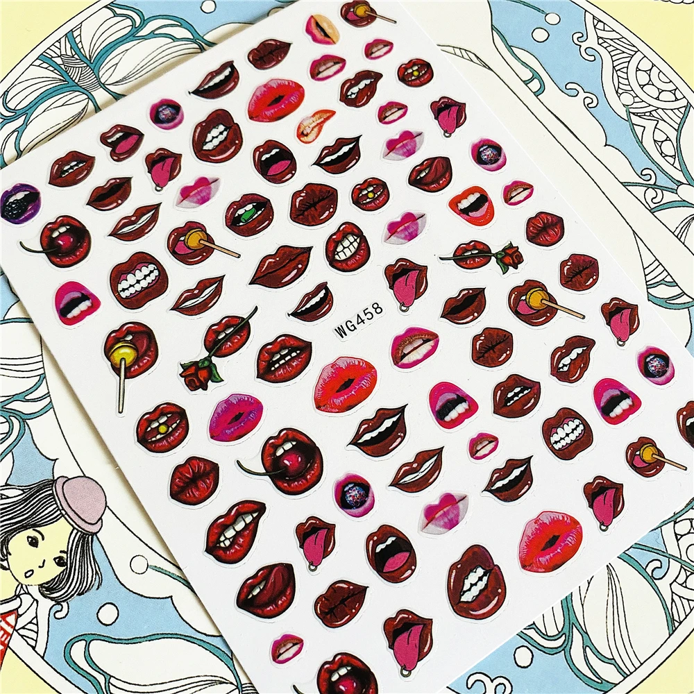 WG457 WG458 большие красные губы красочные средства ухода за губами 3D задняя клей для