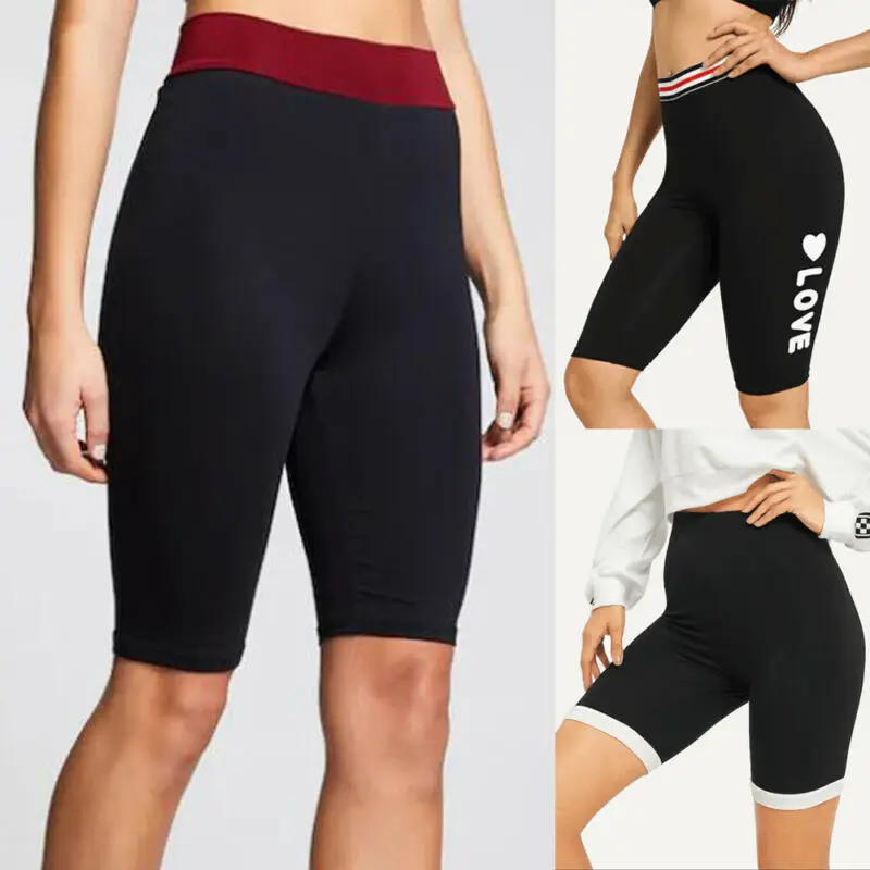 

Women Fitness Sports Shorts Elastic Waist Running Gym Yoga Cotton High Waist Short Pants /BY