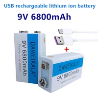 2021 new 9v usb rechargeable li ion battery 9v 6800mah is suitable for camera and other series of electronic productsusb line