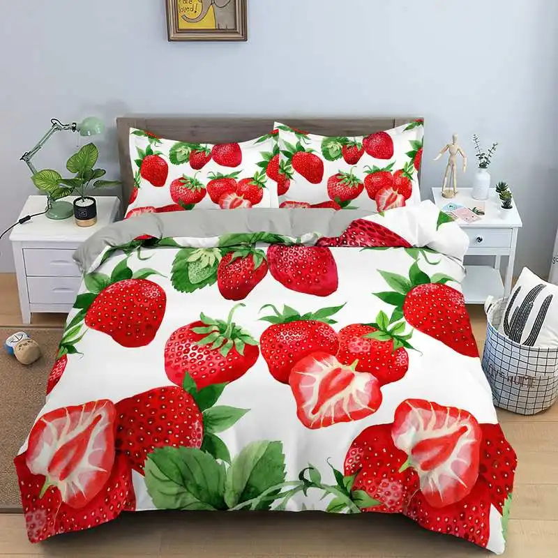 

Strawberry Patterns Nordic Style Quilt Covers Set 2/3Pcs Bedding Comforter Cover Duvet Cover+ Pillowcase Bed EU/US/AU/UK