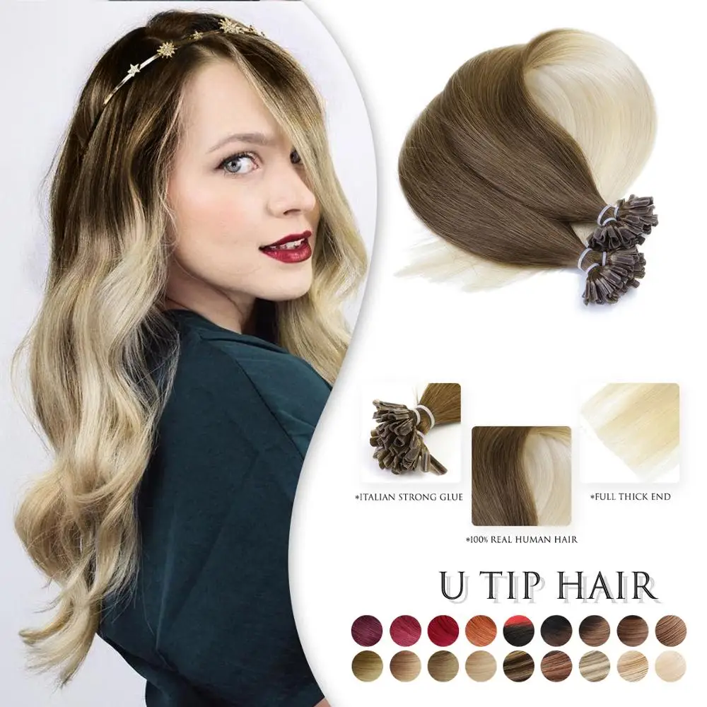 

Neitsi Straight Ombre Keratin Human Fusion Hair Machine Made Remy Nail U Tip Capsule Human Hair Extension 20" 28" 1g/s