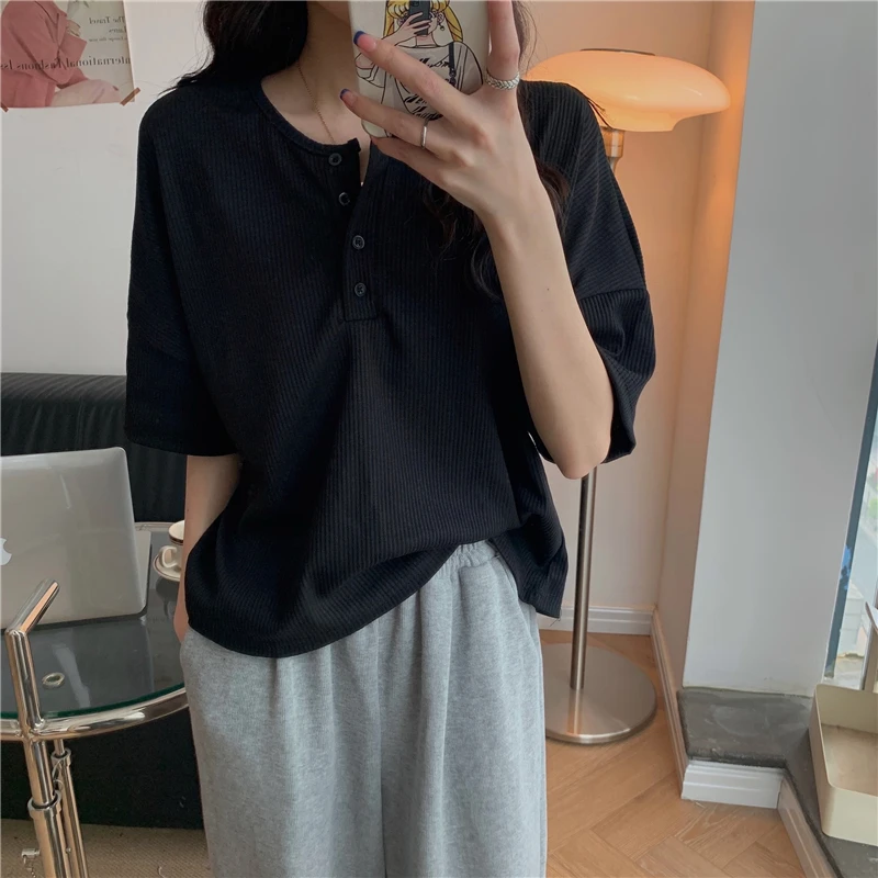 

HziriP 2021 Summer New Korean Solid O-Neck Short Tee Sweet Girl Casual All-Match Loose Basic T-Shirt Women Elegant Fashion