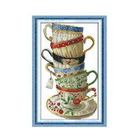 elegant coffee cup cross stitch kit counted white 18ct 14ct 11ct printed cotton silk embroidery diy handmade needlework craft
