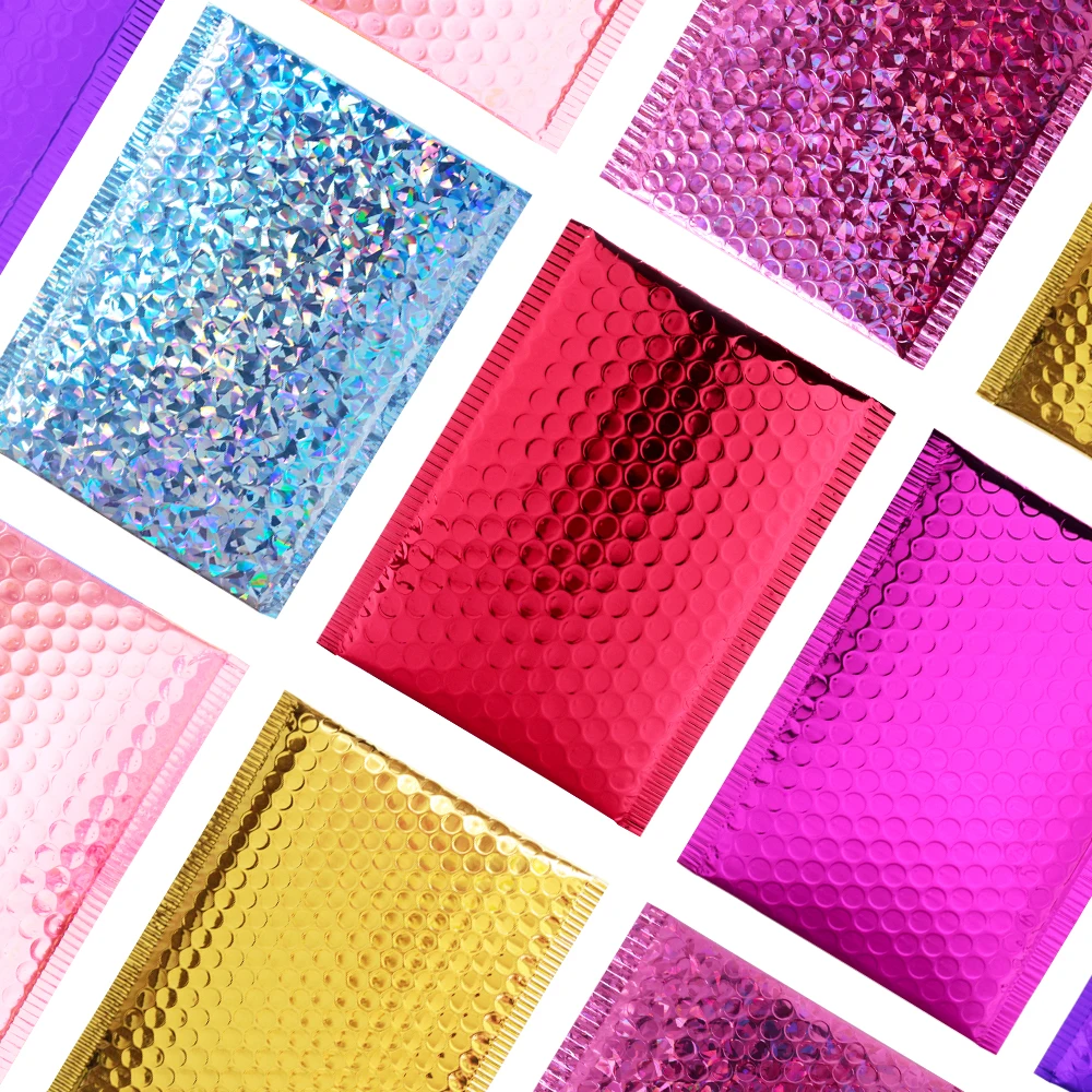

10PCS/Pack Gold/Rose Gold/Laser Silver/Dark Red/Purple/Rose Red Foil Bubble Mailer Gift Packaging Shipping Padded Envelope Bags