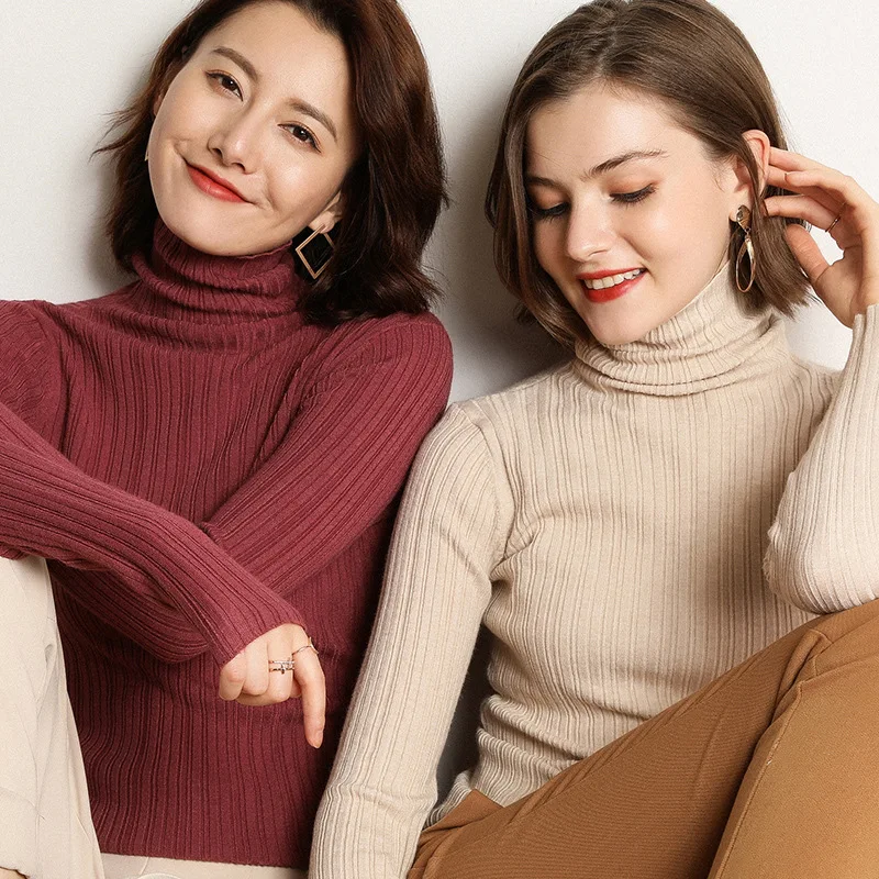 Autumn winter Knitting black Cashmere Sweaters Women pullover 2019 korean turtleneck Slim-fit sweaters female Pullovers women | Женская