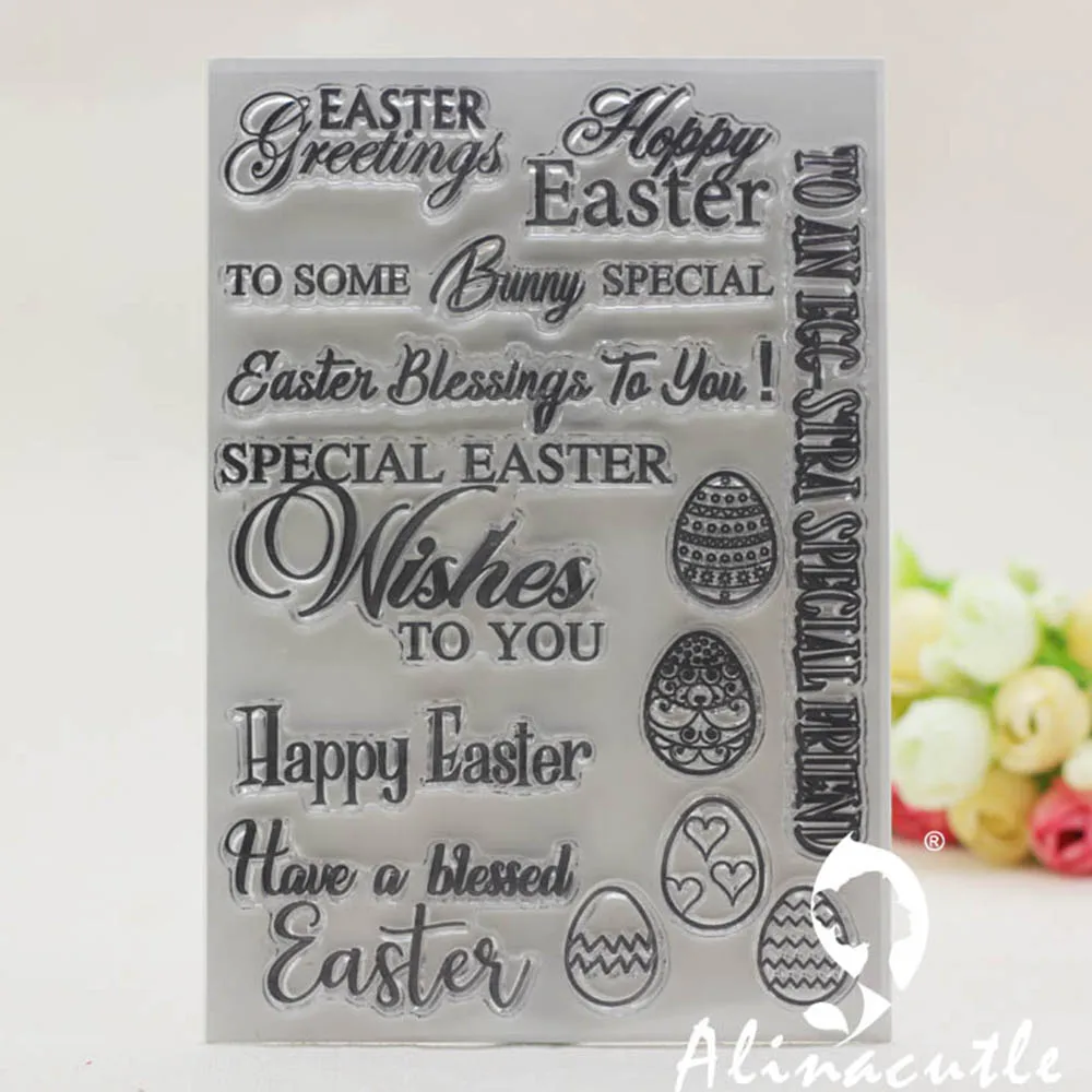 Alinacutle CLEAR STAMPS Happy Easter Egg Birth Wish Scrapbooking Card Paper Craft Silicon Rubber Roller Transparent Clear Stamp