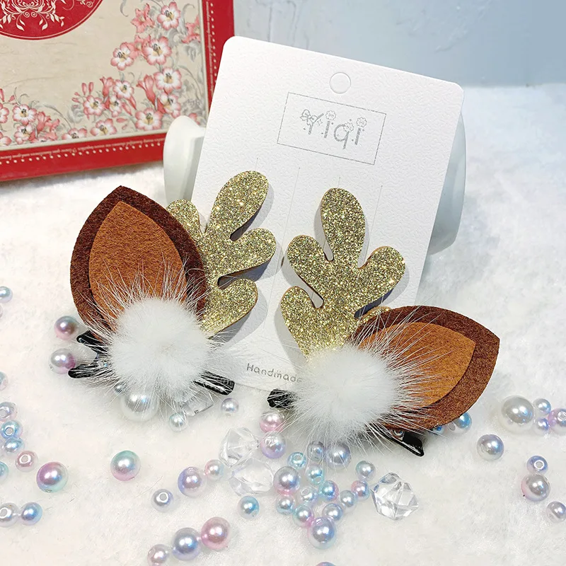 

Hairlyah 2pc/set Girls Christmas Antler Hairpin Hair Clips Cartoon Decorative Hairpin Barrette Headware Hair Accessories