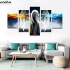 Холст с крыльями ангела, картина с рамкой, 5 панелей, плакат со льдом и пламенем, сине-фиолетовая настенная абстрактная картина, домашний декор для гостиной