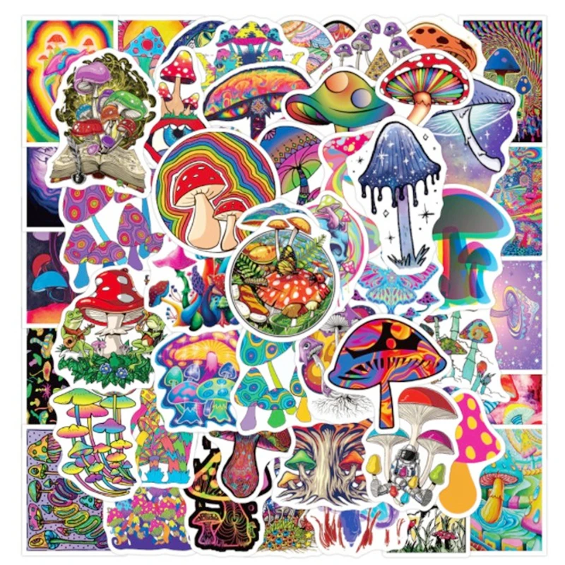 

10/30/50Pcs/ Bag Psychedelic Color Mushroom Personality Graffiti Stickers Battery Car Luggage Notebook Decorative Decals